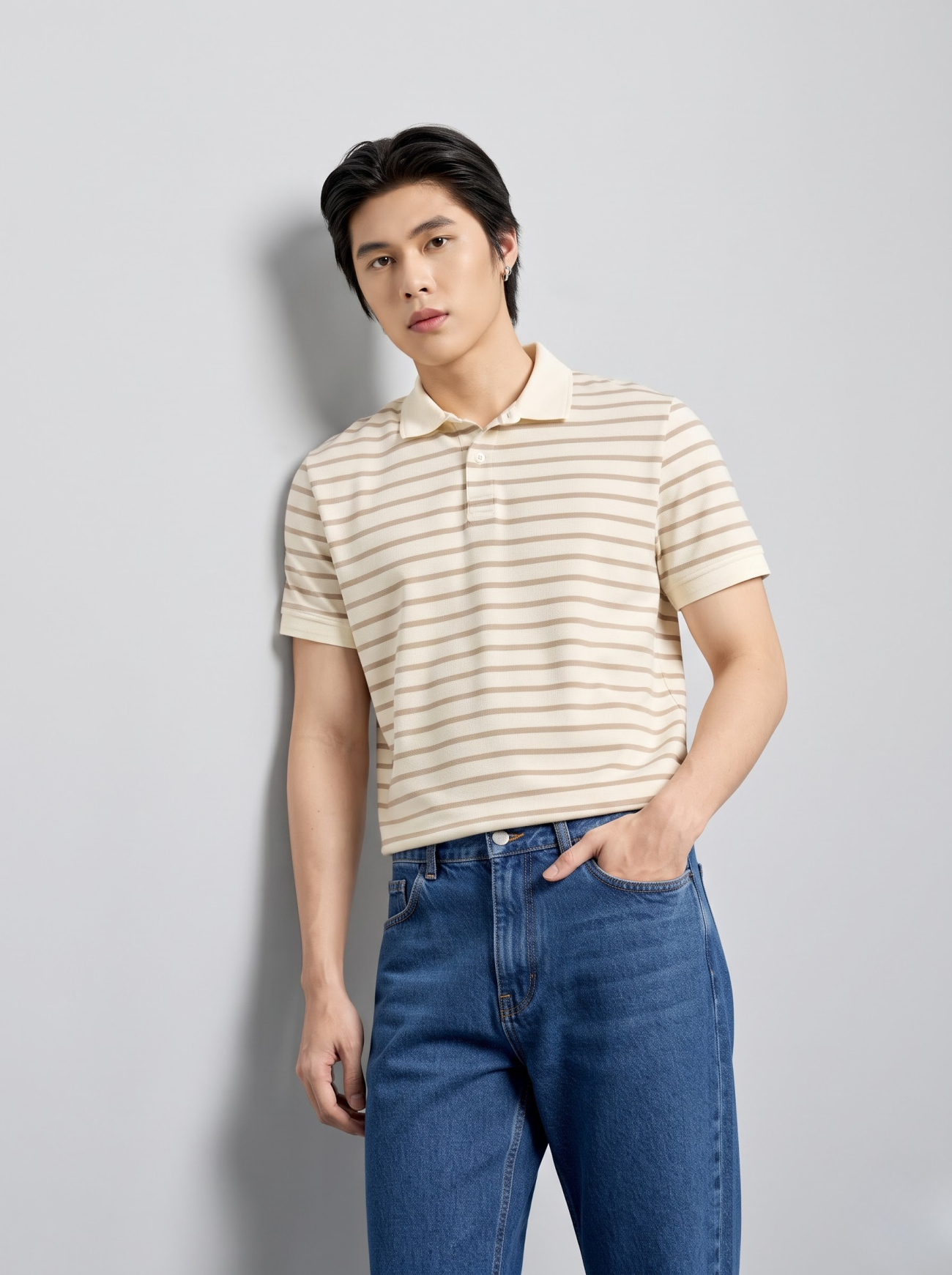 Áo Polo Sọc Ngang Form Regular PO191 Sọc Be