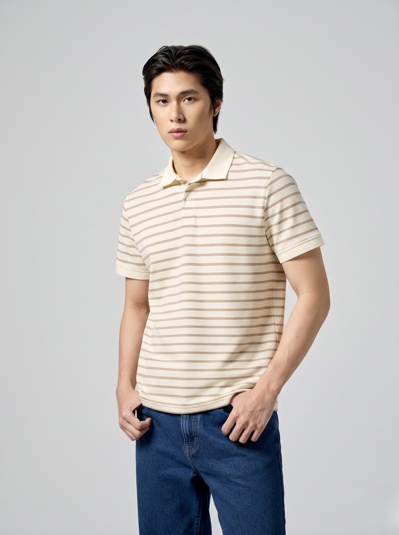 Áo Polo Sọc Ngang Form Regular PO191 Sọc Be