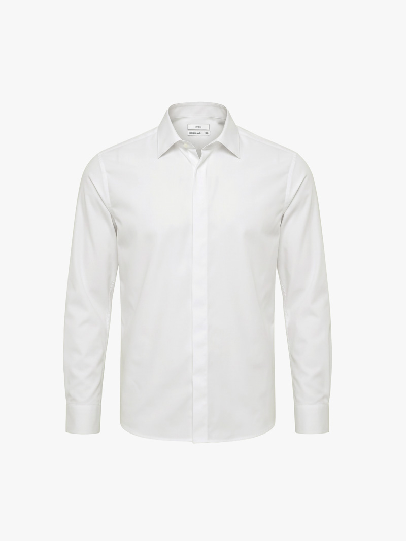 Áo Sơ Mi Herringbone Nẹp Dấu Khuy Form Regular SM211 Màu Trắng