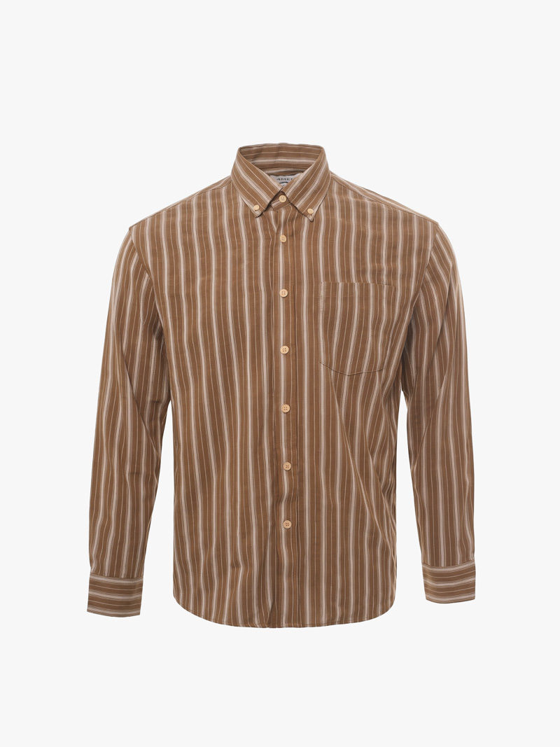 Áo Sơ Mi Sọc Cổ Button Down Form Relaxed SM212 Màu Nâu