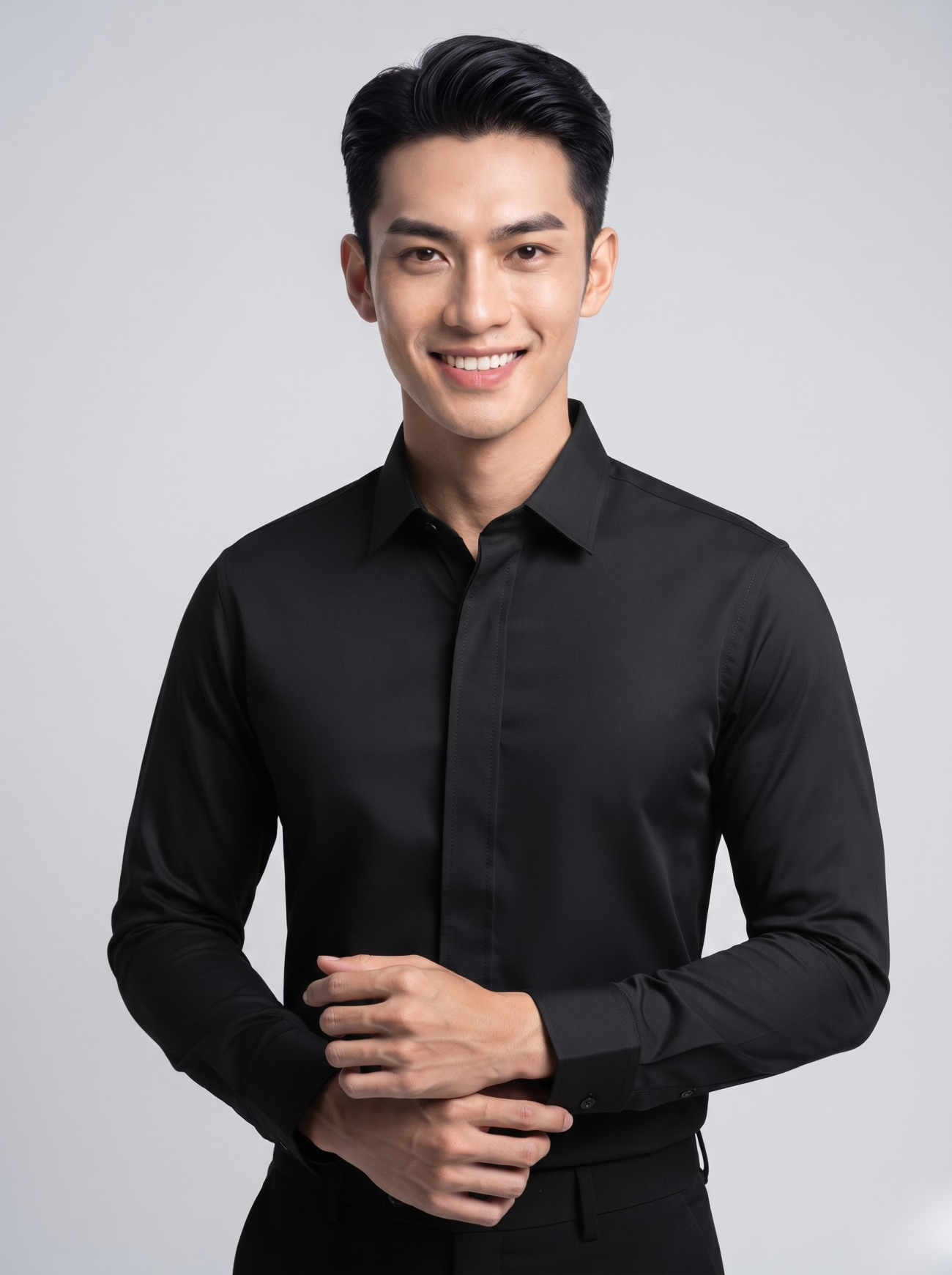 Áo Sơ Mi Trơn Form Slimfit SM205 Màu Đen