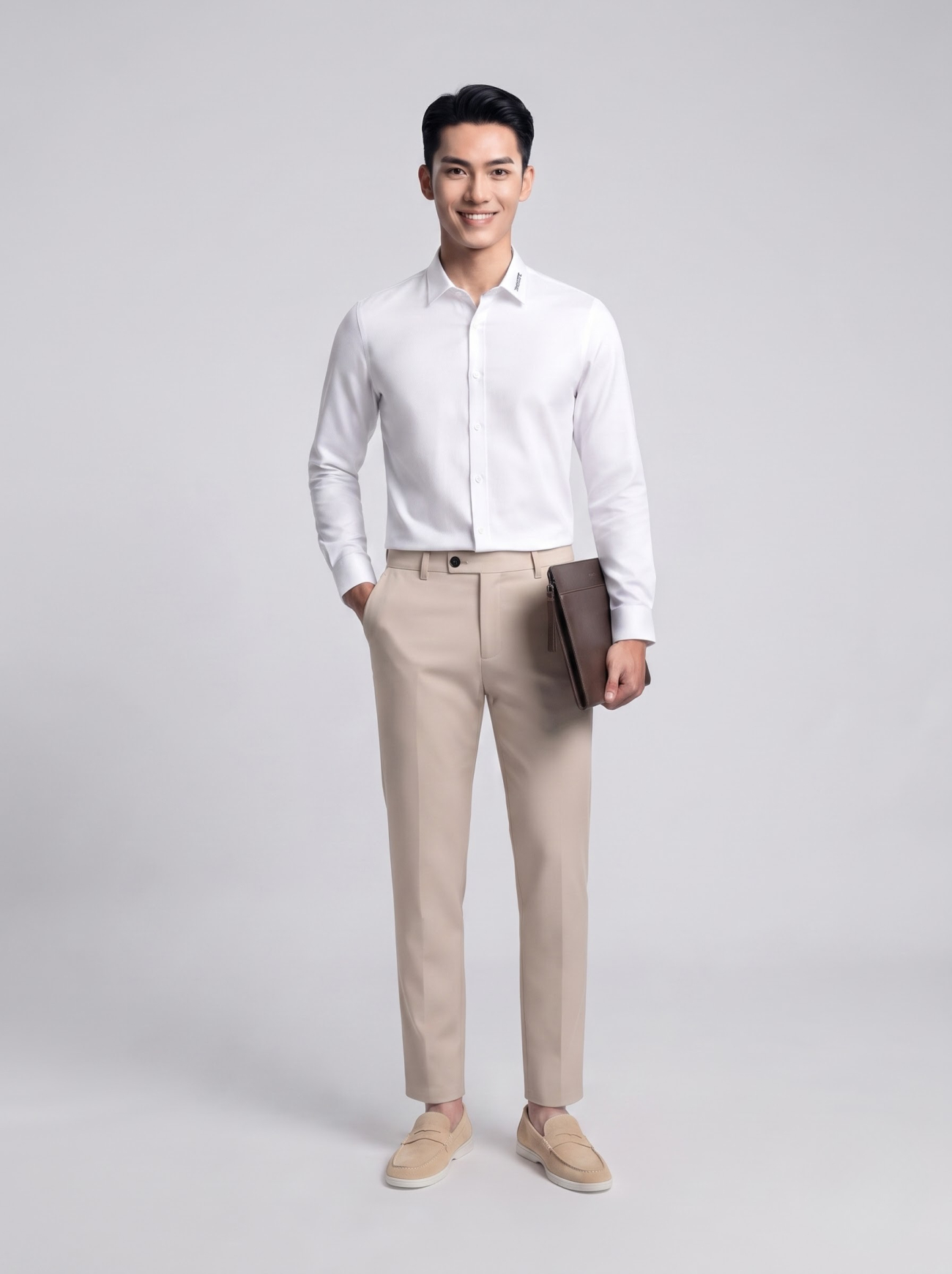 Áo Sơ Mi Trơn Form Slimfit SM205 Màu Trắng