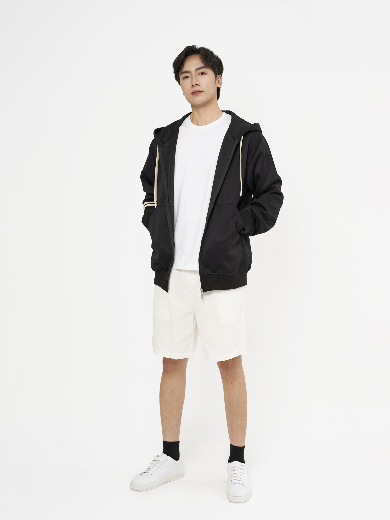 Áo Khoác Hoodie khóa zip Phối Dây Sọc Form Regular AH006 Màu Đen