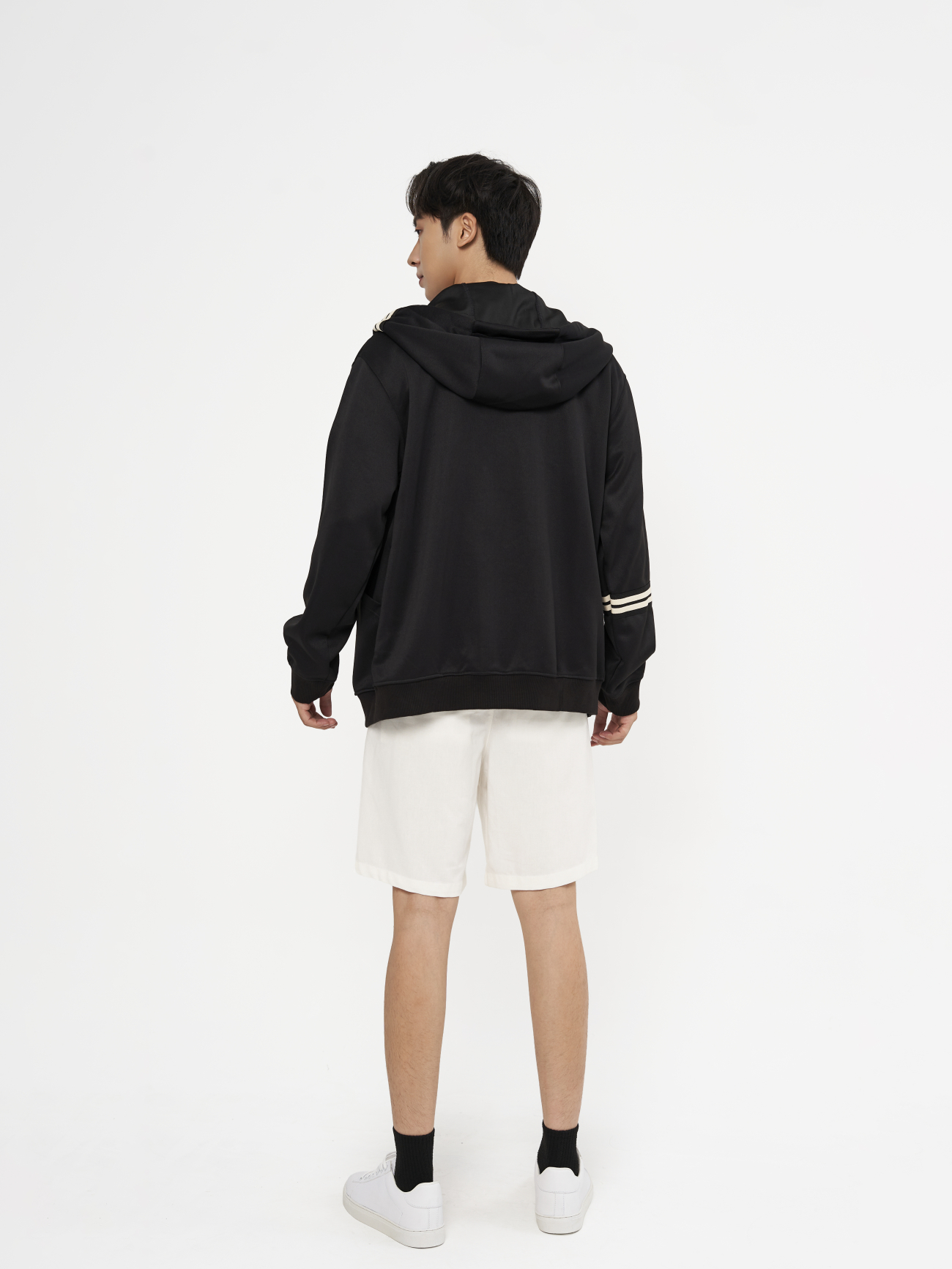 Áo Khoác Hoodie khóa zip Phối Dây Sọc Form Regular AH006 Màu Đen