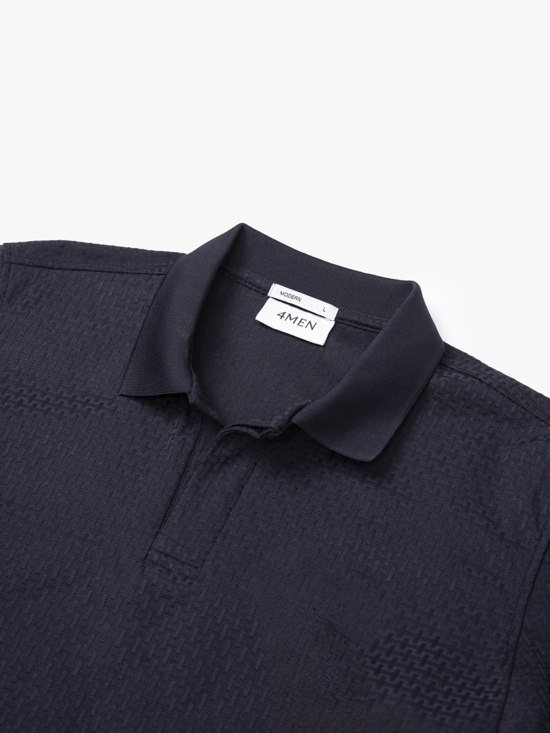 Áo Polo Jacquard Texture Nẹp Dấu Khuy Form Modern PO197 Màu Xanh Đen