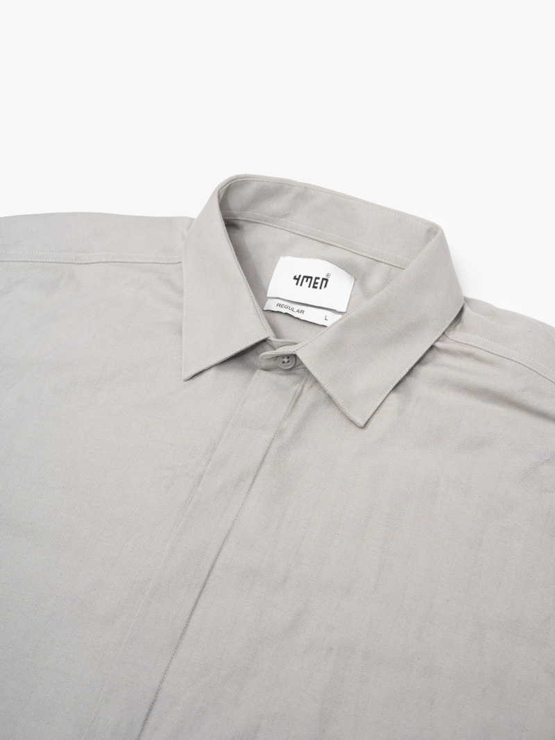 Áo Sơ Mi Herringbone Nẹp Dấu Khuy Form Regular SM211 Màu Xám