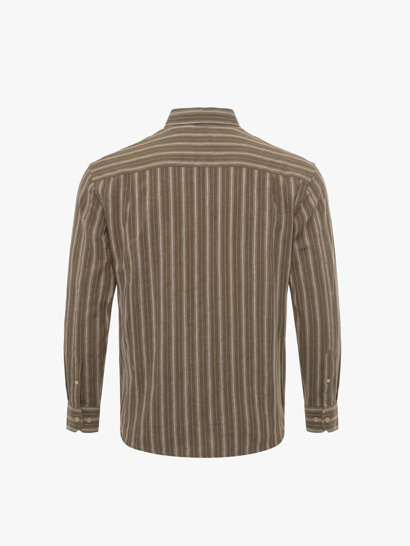 Áo Sơ Mi Sọc Cổ Button Down Form Relaxed SM212 Màu Nâu