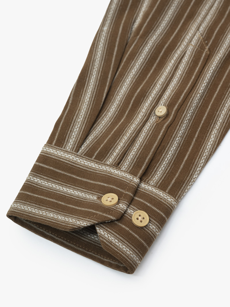Áo Sơ Mi Sọc Cổ Button Down Form Relaxed SM212 Màu Nâu