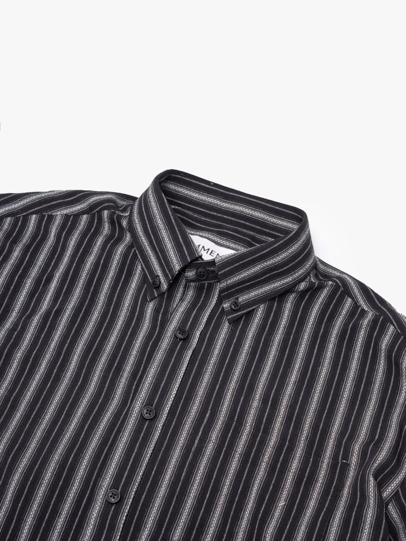 Áo Sơ Mi Sọc Cổ Button Down Form Relaxed SM212 Màu Xanh Đen