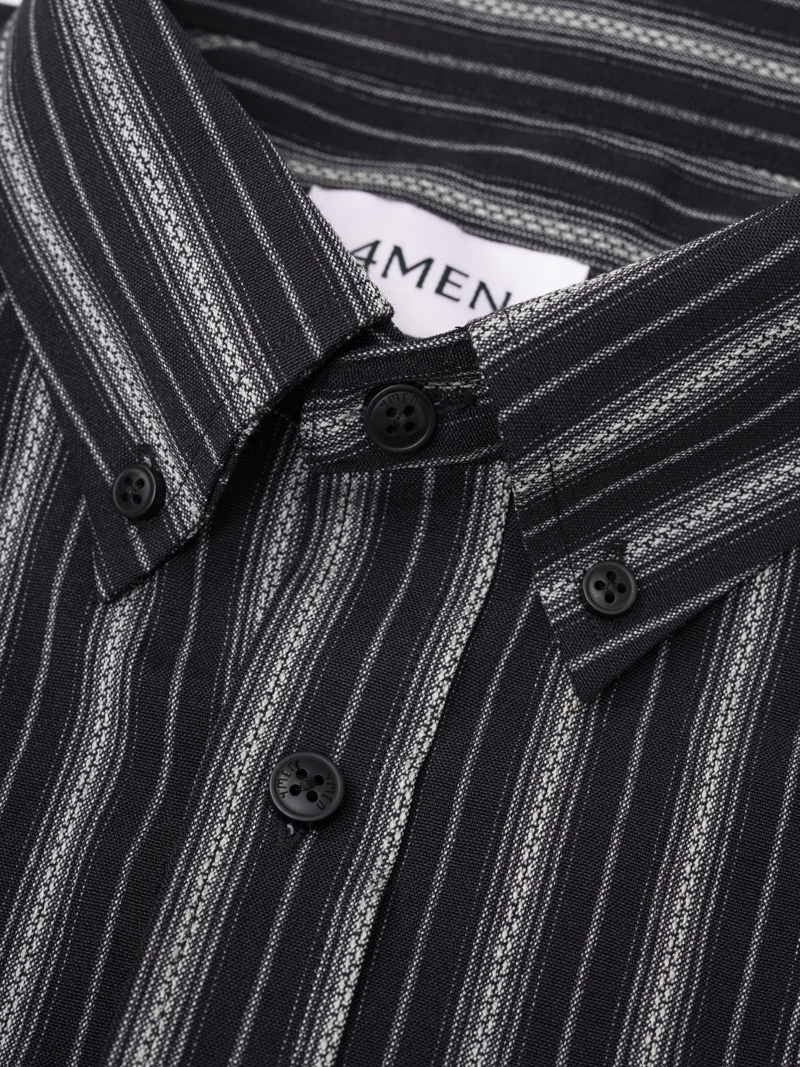 Áo Sơ Mi Sọc Cổ Button Down Form Relaxed SM212 Màu Xanh Đen