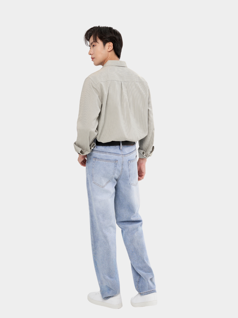 Quần Jeans Thêu 3 Sọc Ở Túi Form Straight QJ128 Màu Xanh