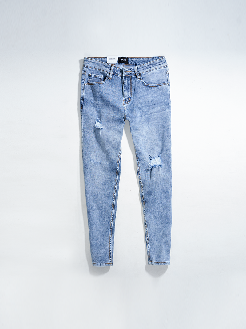 quàn jeans rách form slimfit qj008 mau xanh