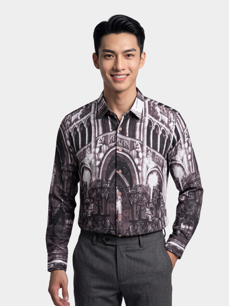 ao so mi in hoa tiet sm084 mau den