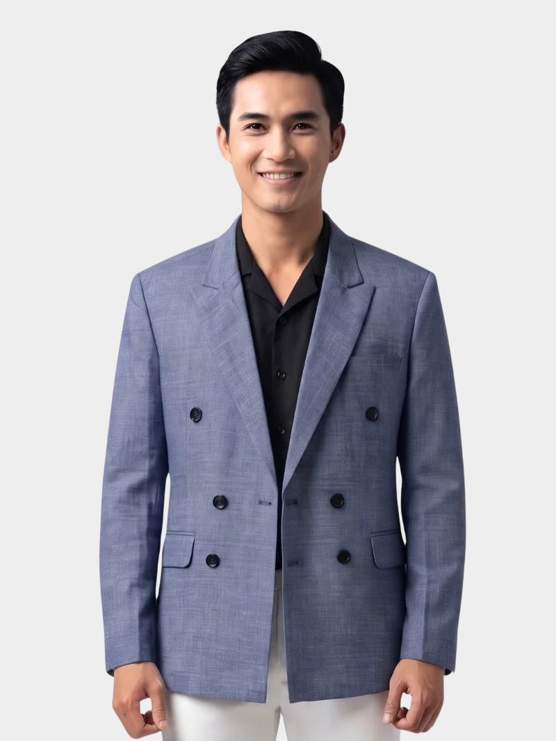 ao vest co v 3 hang nut linen av1137 mau xanh den
