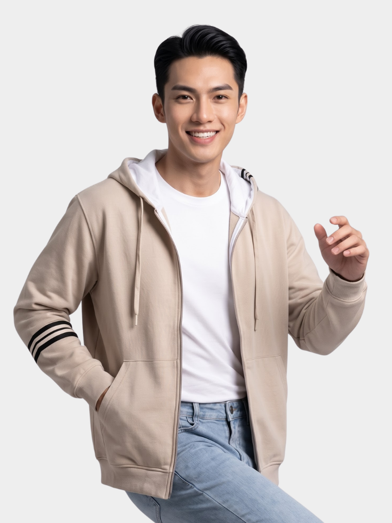 ao khoac hoodie khoa zip phoi day soc form regular ah006