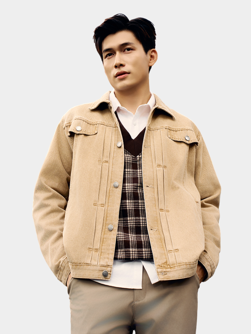 ao khoac denim xep ly nep tru form regular ak063