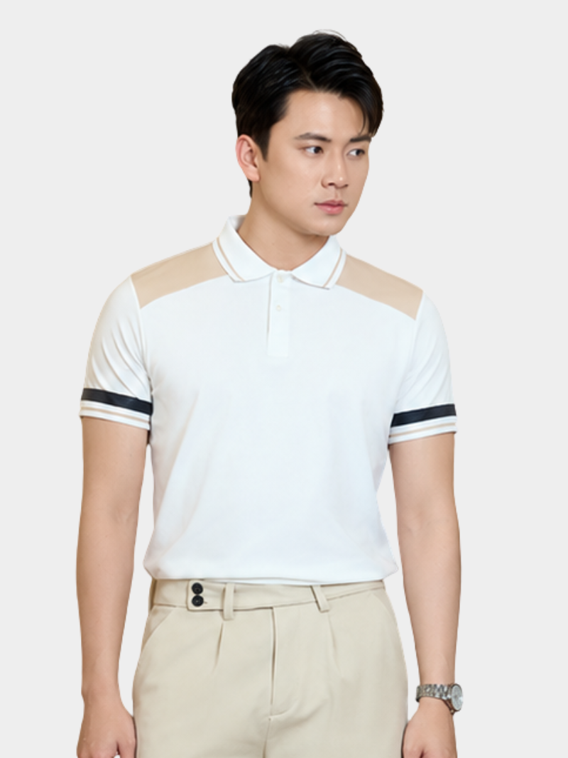 ao polo rayon ra phoi form slimfit po159 mau trang