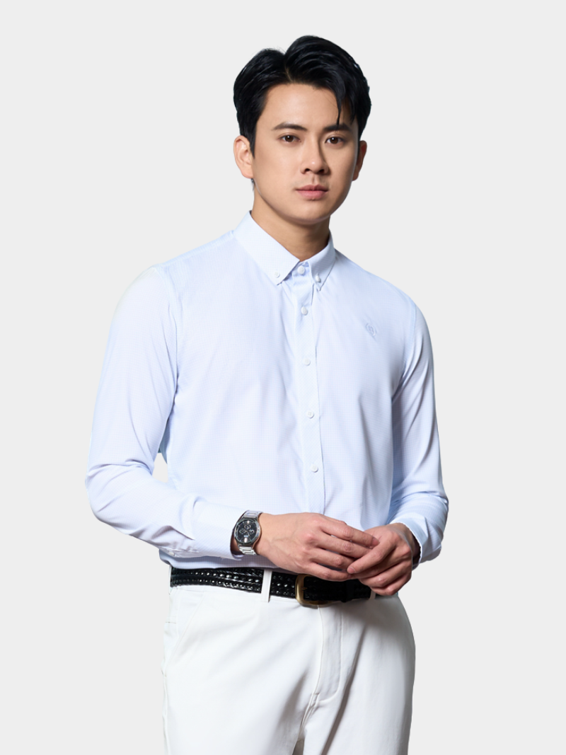 ao so mi caro han che nhan wrinkle x theu logo m o nguc form slimfit sm175