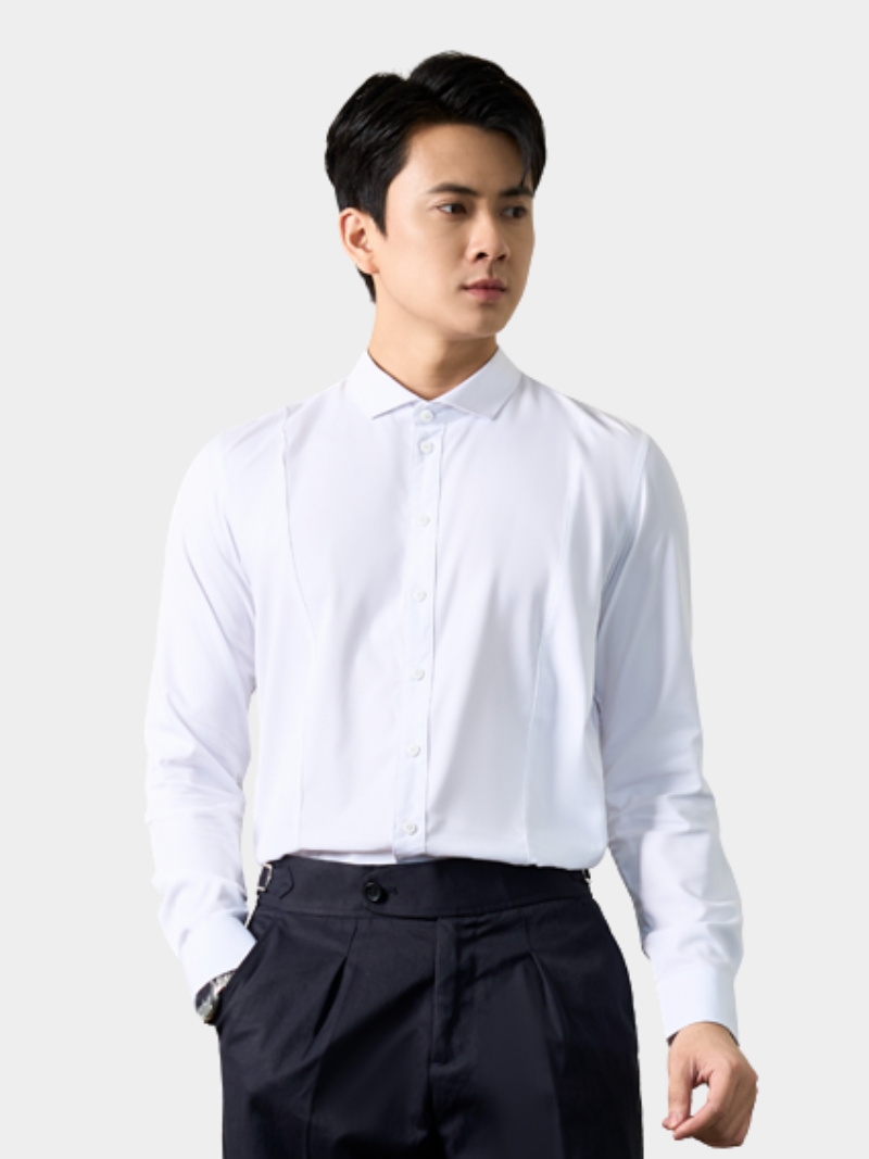 ao so mi dieu ly han che nhan wrinkle x theu peakhour form slimfit sm187 mau trang
