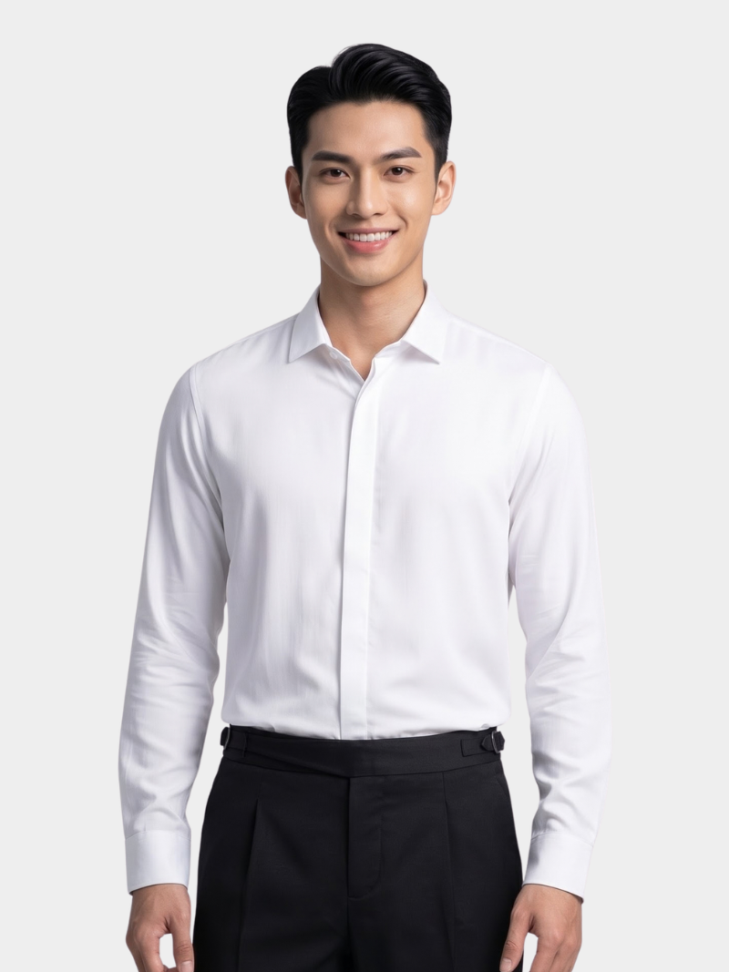 ao so mi tay dai vai bamboo theu chu liberty m form slimfit sm188