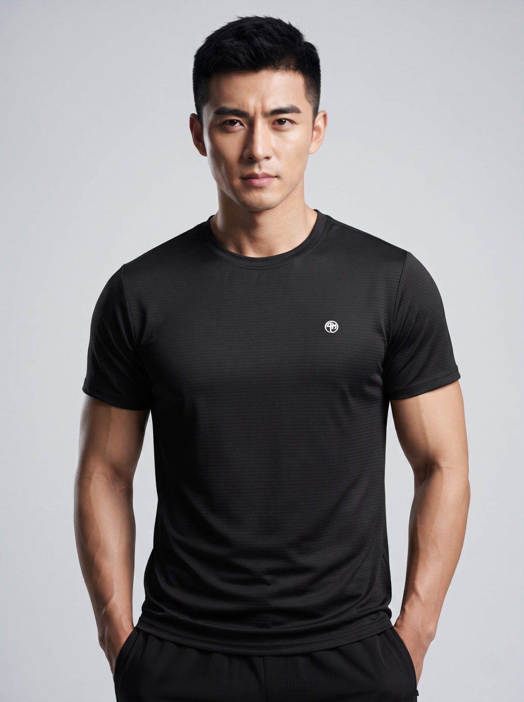 ao thun the thao in logo 4m tron form regular at175