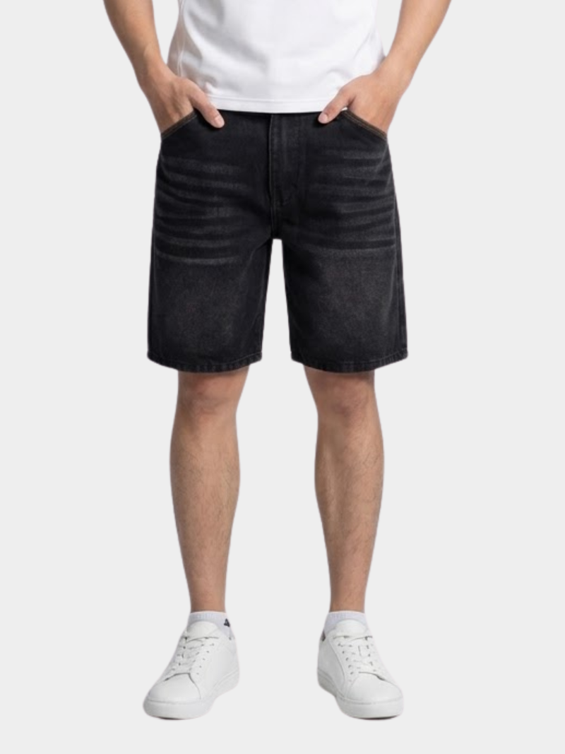 quan short jean theu logo tron 4m premium form straight qs075