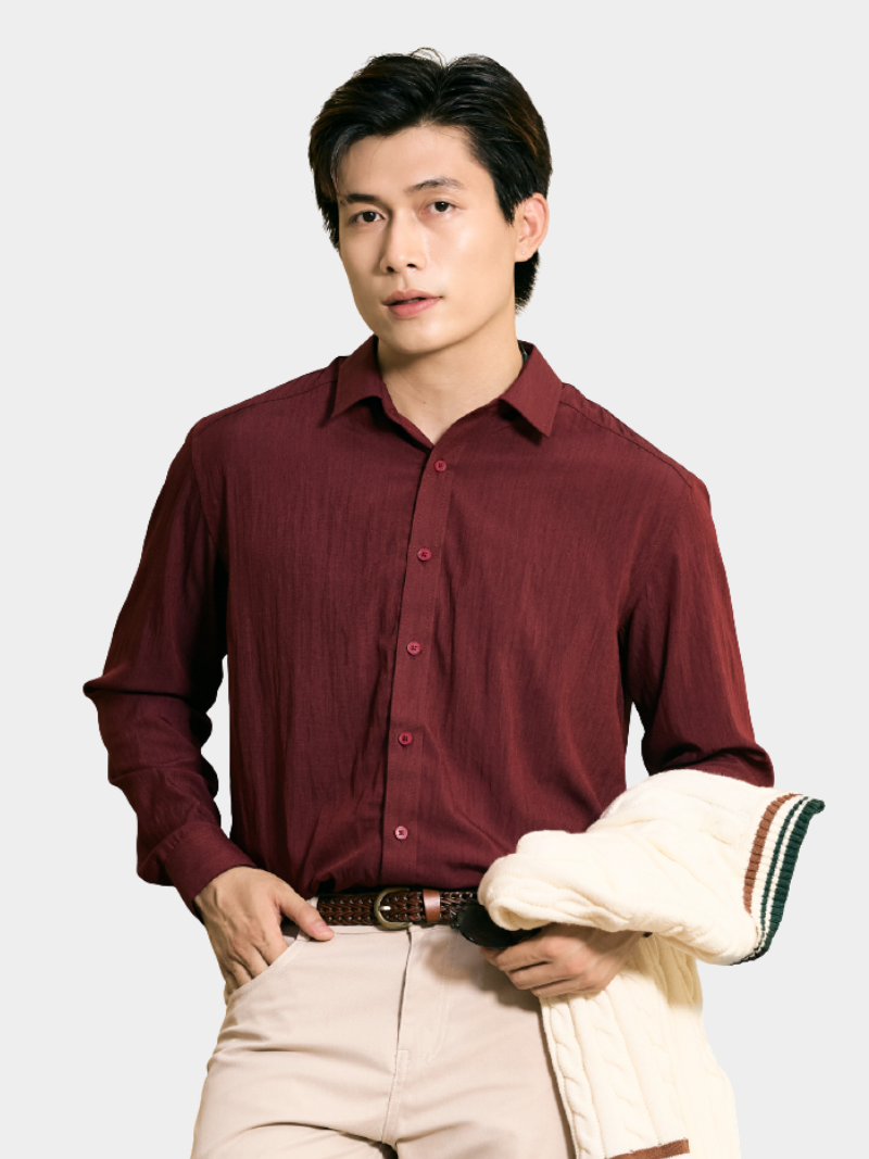 ao so mi tay dai linen tron form regular sm199