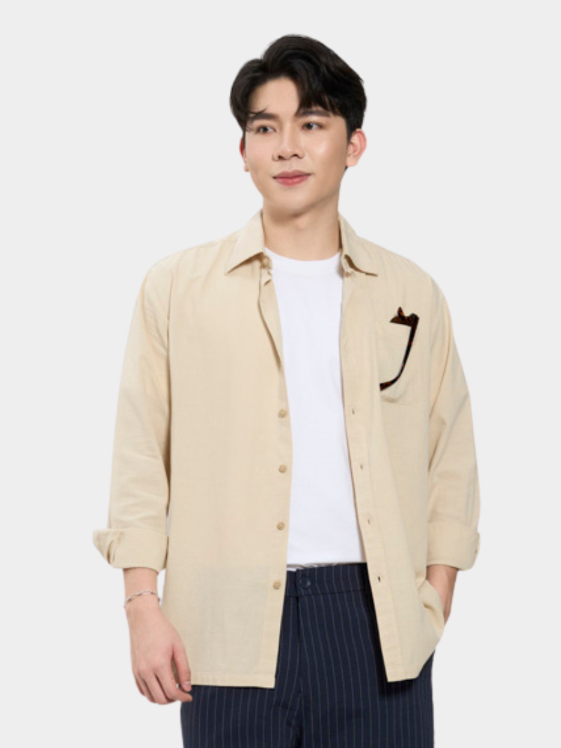 ao so mi linen theu logo canh buom phia sau form relaxed sm208