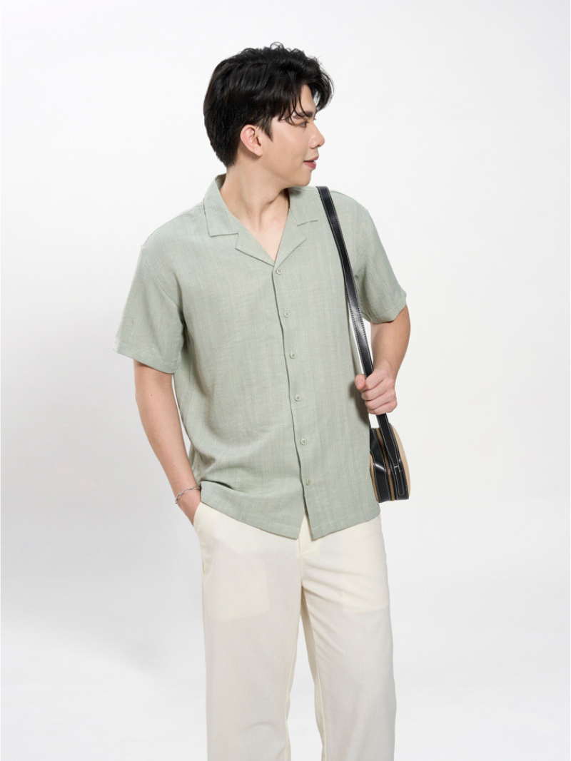 ao so mi soc van chim co cuban ngan tay form relaxed sm206