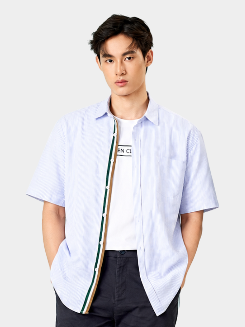 ao so mi signature stripe soc tay ngan form regular sm210