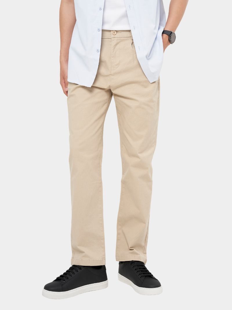 Quần Kaki Signature Stripe Trơn Form Regular QK036 Màu Be